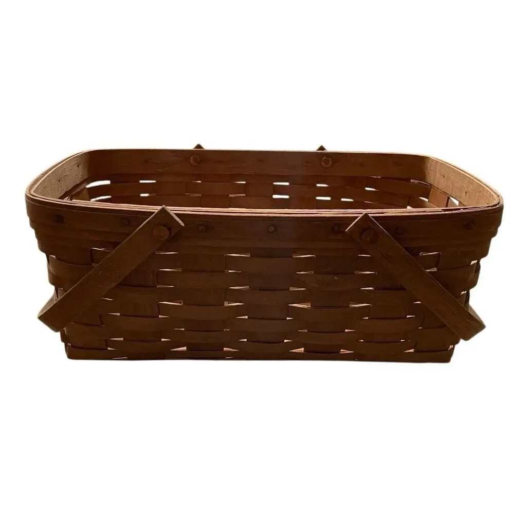 Vtg Longaberger 1986 Medium Market Basket Movable Two Handle Handmade Collectors